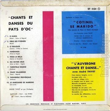 [Pochette de Chants et danses du pays d’Oc (Andr THIVET) - verso]