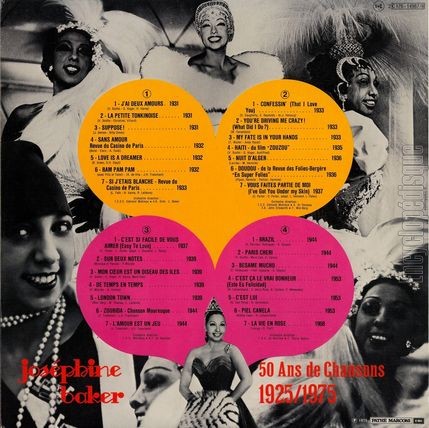 [Pochette de 50 ans de chansons 1925 / 1975 (Josphine BAKER) - verso]