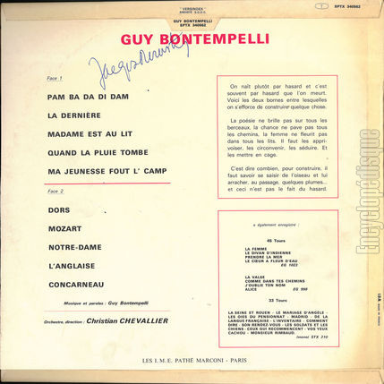 [Pochette de Guy Bontempelli (Guy BONTEMPELLI) - verso]