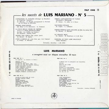 [Pochette de N 5 (Luis MARIANO) - verso]