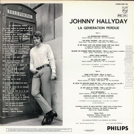 [Pochette de La gnration perdue (Johnny HALLYDAY) - verso]