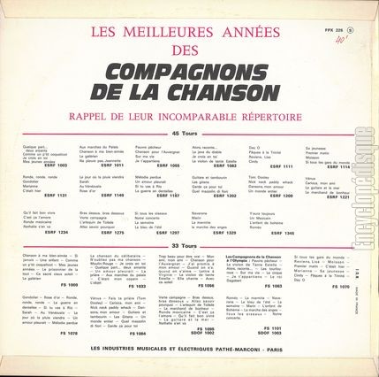 [Pochette de Les belles annes (Les COMPAGNONS DE LA CHANSON) - verso]