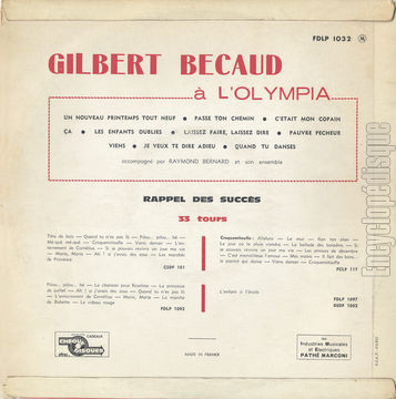 [Pochette de Le tour de chant de Gilbert Bcaud  l’Olympia (Gilbert BCAUD) - verso]