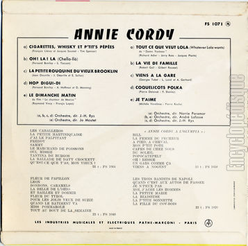 [Pochette de Cigarettes & whisky (Annie CORDY) - verso]