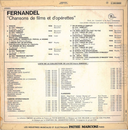 [Pochette de Chansons de films et d’oprettes (FERNANDEL) - verso]