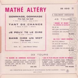 [Pochette de Dommage, dommage (Math ALTRY) - verso]