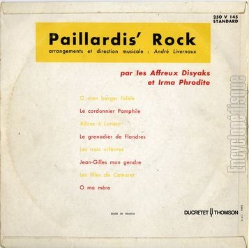 [Pochette de Paillardis’ rock (Les AFFREUX DYSIAK et Irma PHRODITE) - verso]