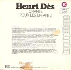 [Pochette de Chante pour les enfants  - E (Henri DS) - verso]