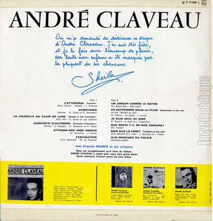 [Pochette de Les plus belles chansons d’amour du monde (Andr CLAVEAU) - verso]