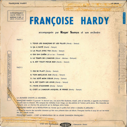 [Pochette de Premier album (Franoise HARDY) - verso]