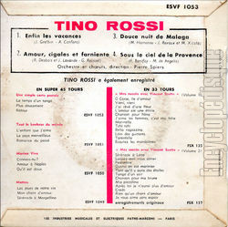 [Pochette de Enfin les vacances (Tino ROSSI) - verso]