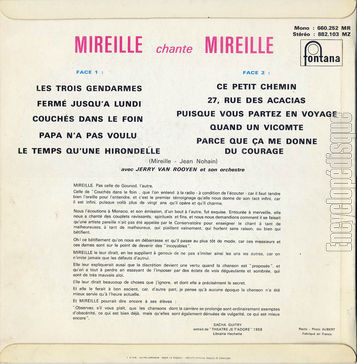 [Pochette de Mireille chante Mireille (MIREILLE) - verso]