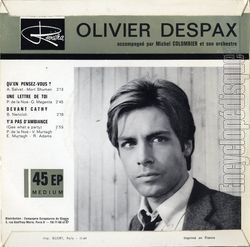 [Pochette de Une lettre de toi (Olivier DESPAX) - verso]