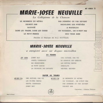 [Pochette de La collgienne de la chanson n 2 (Marie-Jose NEUVILLE) - verso]