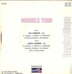 [Pochette de De l’amour (Michle TORR) - verso]