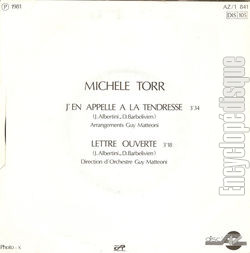 [Pochette de J’en appelle  la tendresse (Michle TORR) - verso]