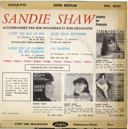 [Pochette de C’est toi qui le dis (Sandie SHAW) - verso]