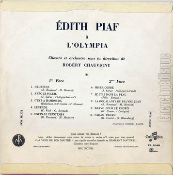 [Pochette de Le tour de chant d’dith Piah  l’Olympia - n1 (dith PIAF) - verso]