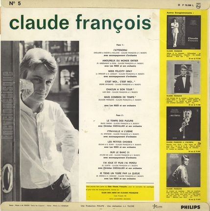 [Pochette de N 5 (Claude FRANOIS) - verso]