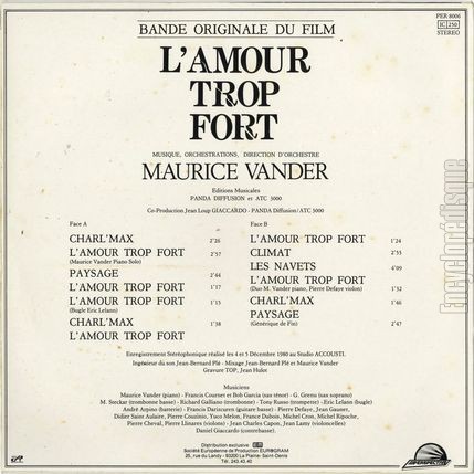 [Pochette de L’amour trop fort (B.O.F.  Films ) - verso]