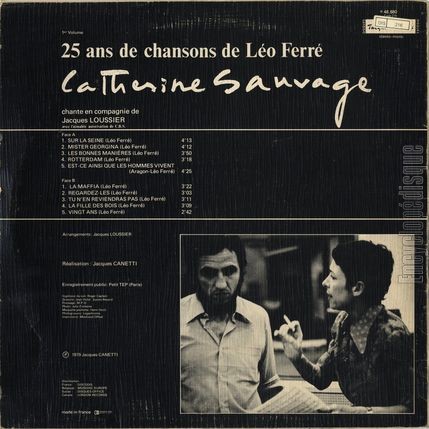 [Pochette de 25 ans de chansons de Lo Ferr - 1er volume - (Catherine SAUVAGE) - verso]