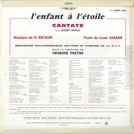 [Pochette de L’enfant  l’toile (Gilbert BCAUD) - verso]