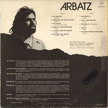 [Pochette de Arbatz (Michel ARBATZ) - verso]