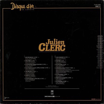 [Pochette de Disque d’or (Julien CLERC) - verso]