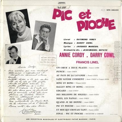 [Pochette de Pic et Pioche (Annie CORDY et Darry COWL) - verso]