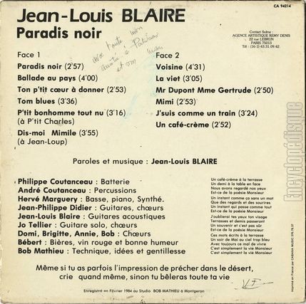 [Pochette de Paradis noir (Jean-Louis BLAIRE) - verso]