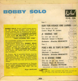 [Pochette de Bobby SOLO "Sur ton visage une larme" (Les FRANCOPHILES) - verso]