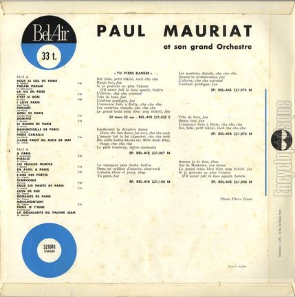 [Pochette de Paris by night (Paul MAURIAT) - verso]