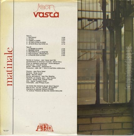 [Pochette de Matinale (Jean VASCA) - verso]