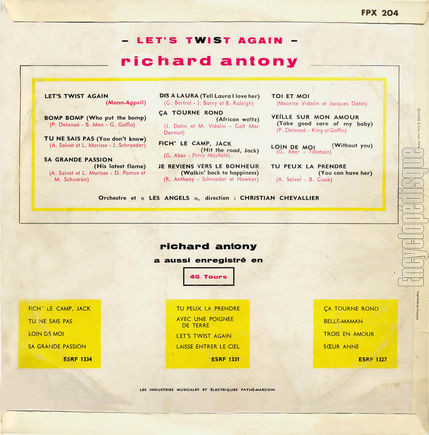 [Pochette de Let’s twist again (Richard ANTHONY) - verso]