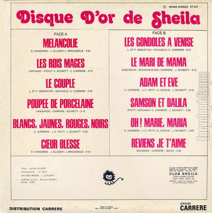 [Pochette de Disque d’or (SHEILA) - verso]