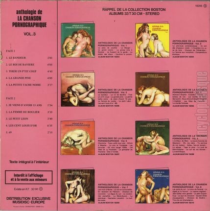 [Pochette de Vol. 3 (ANTHOLOGIE DE LA CHANSON PORNOGRAPHIQUE) - verso]