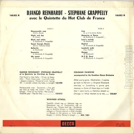 [Pochette de Django Reinhardt - Stphane Grapelly (Django REINHARDT et Stphane GRAPELLY) - verso]