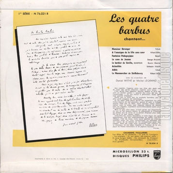 [Pochette de Premire srie (Les QUATRE BARBUS) - verso]