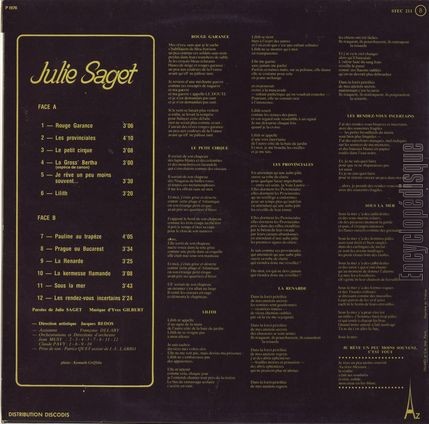 [Pochette de Julie Saget (Julie SAGET) - verso]