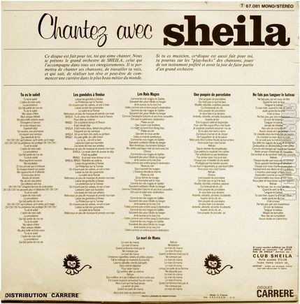 [Pochette de Chantez avec Sheila (SHEILA) - verso]