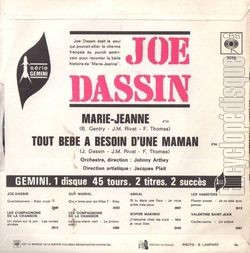 [Pochette de Marie-Jeanne (Joe DASSIN) - verso]