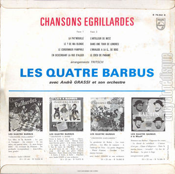 [Pochette de Chansons grillardes (Les QUATRE BARBUS) - verso]