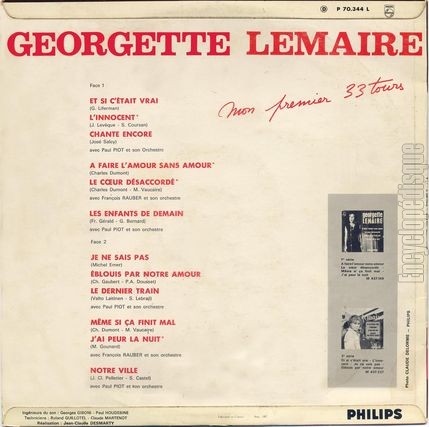 [Pochette de Mon premier 33 tours (Georgette LEMAIRE) - verso]