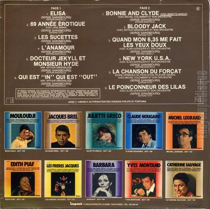 [Pochette de Compilation 1974 (Serge GAINSBOURG) - verso]