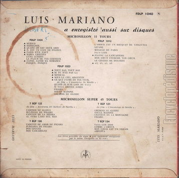 [Pochette de Mes grands succs (Luis MARIANO) - verso]