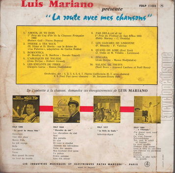 [Pochette de La route avec mes chansons (Luis MARIANO) - verso]