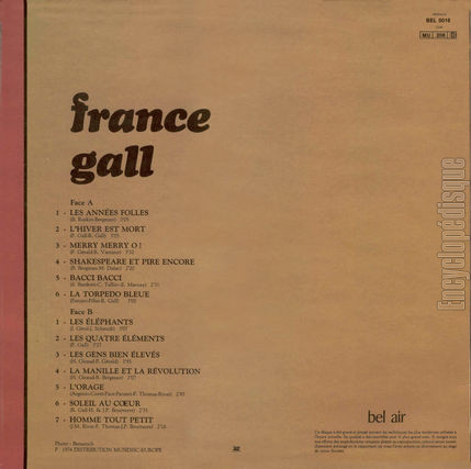 [Pochette de Homme tout petit / Les annes folles (France GALL) - verso]