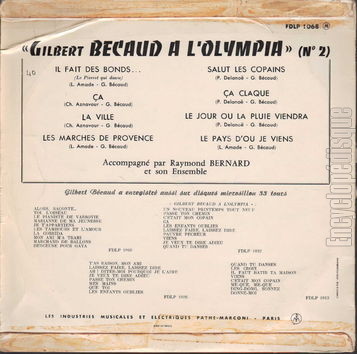 [Pochette de Gilbert Bcaud  l’Olympia n 2 (Gilbert BCAUD) - verso]