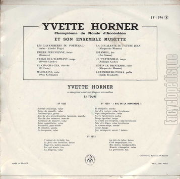 [Pochette de Les lavandires du Portugal, Madeleine, Istambul… (Yvette HORNER) - verso]