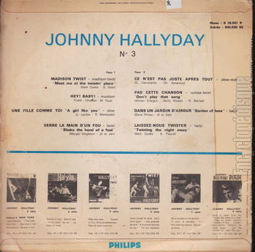 [Pochette de N 3 - version mono (Johnny HALLYDAY) - verso]